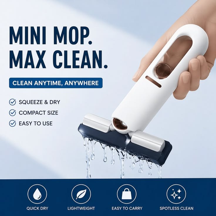 Portable Self-squeeze Short Mop Mini Hand Wash-free Strong Absorbent Mop With 1 Cotton Head Cleaning Sponge For Bathroom Kitchens Table